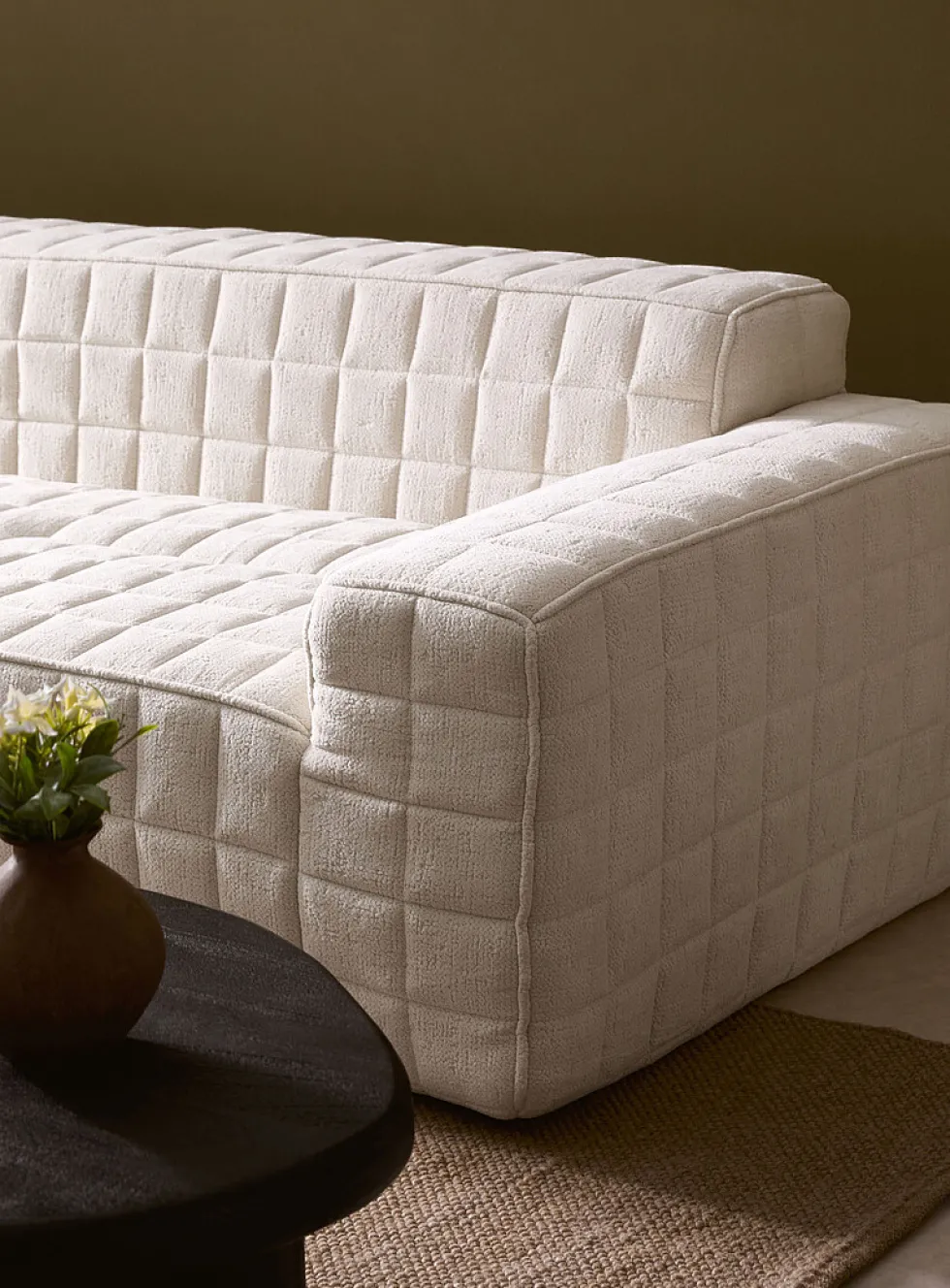 Checkered topstitching high-density foam 3 seater sofa