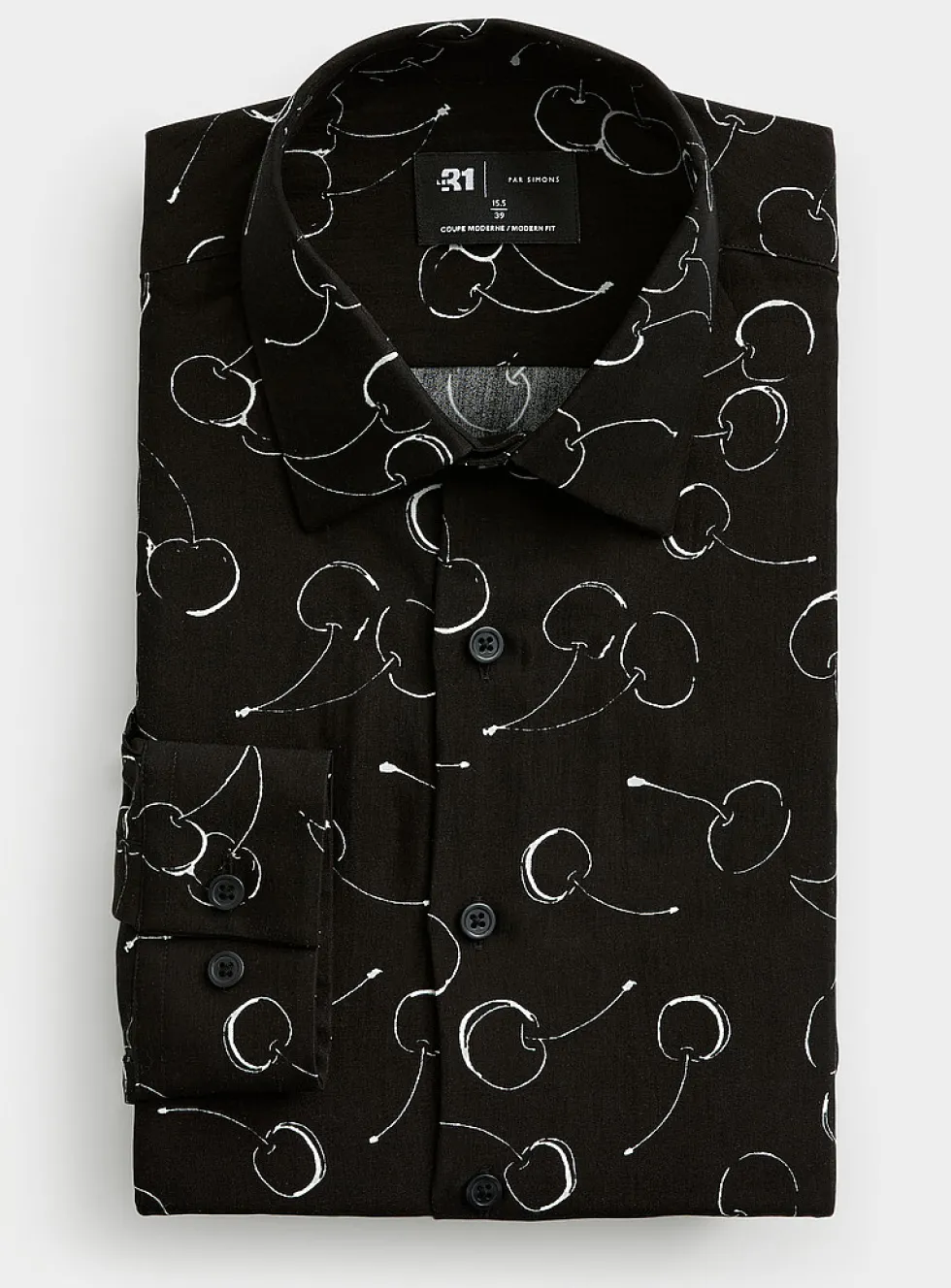 Cherry-pattern fluid shirt