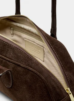 Chocolate-brown suede bowling bag