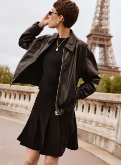Ciara shirt collar leather jacket