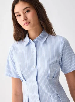 Cinched waist Oxford shirtdress