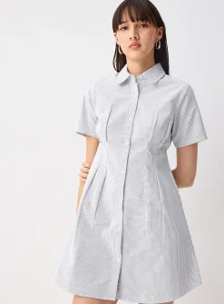 Cinched waist Oxford shirtdress
