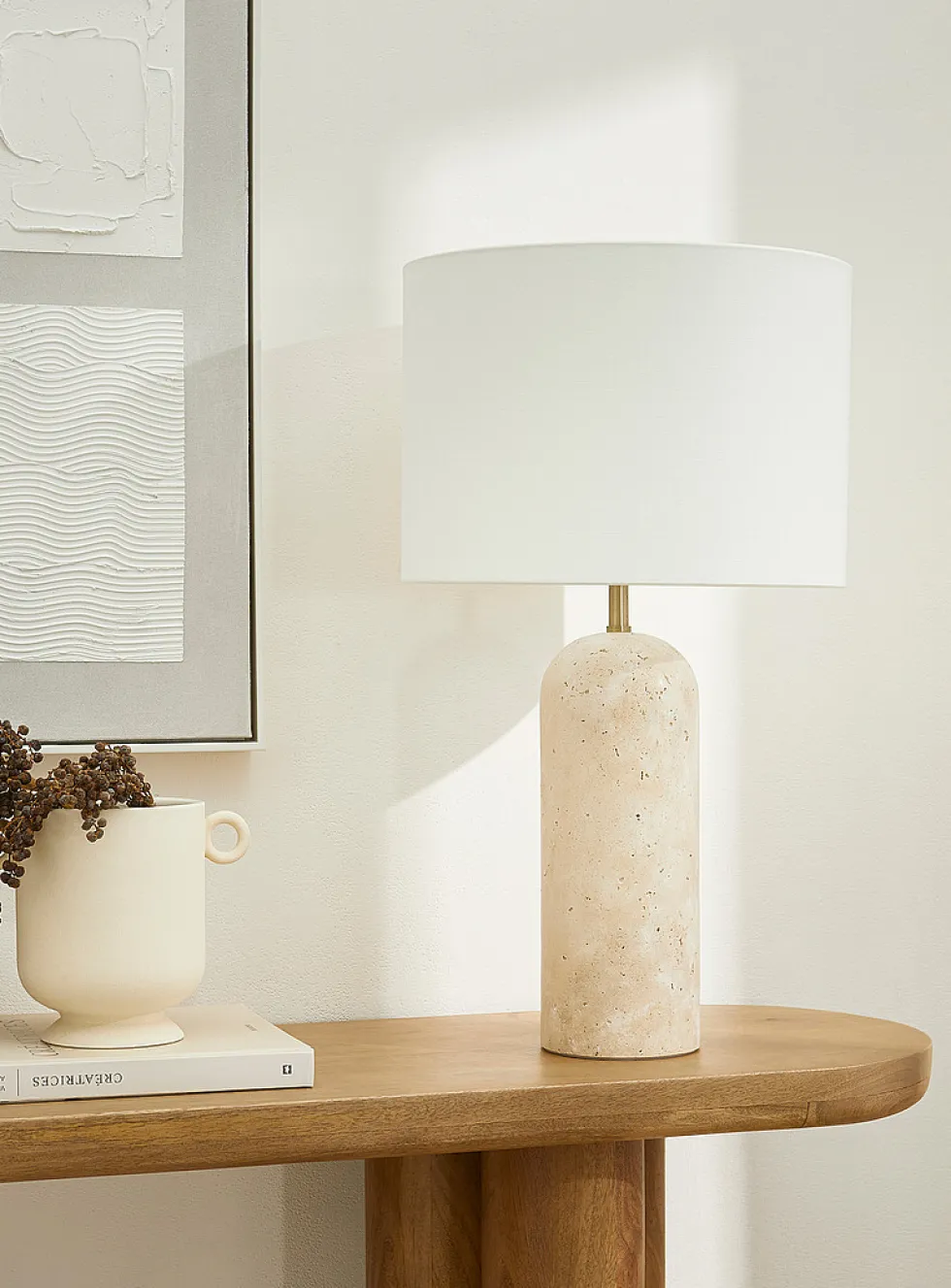 Classic travertine base table lamp