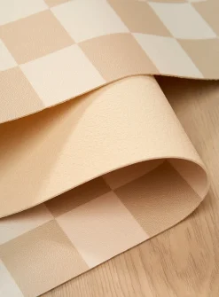 Coffee and cream checkerboard vinyl hallway mat