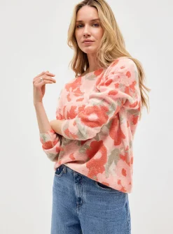 Colorful flower garden fuzzy knit sweater