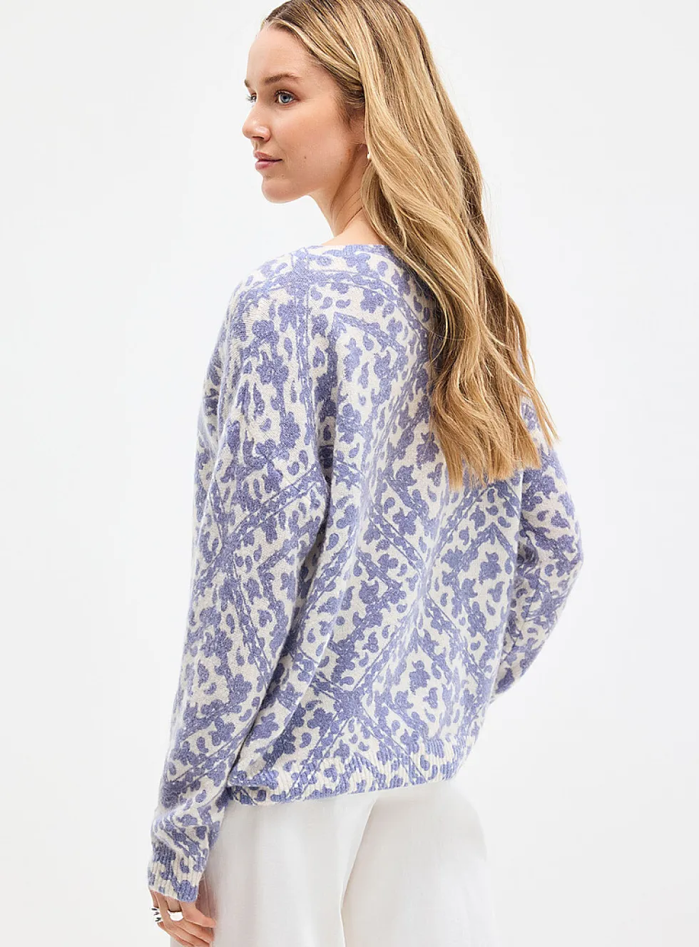 Colorful flower garden fuzzy knit sweater