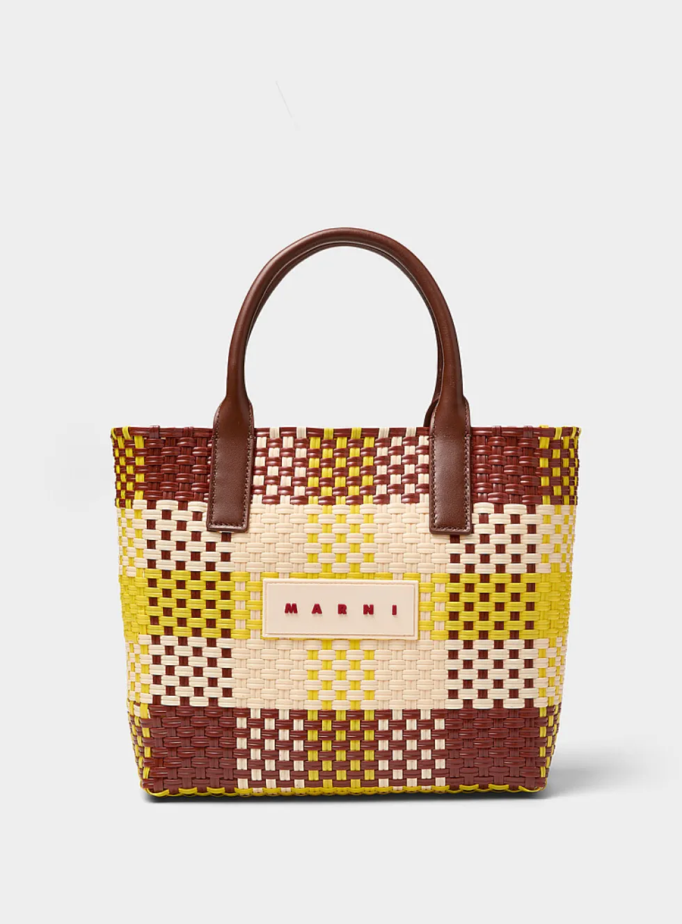 Colourful basket-knit tote bag