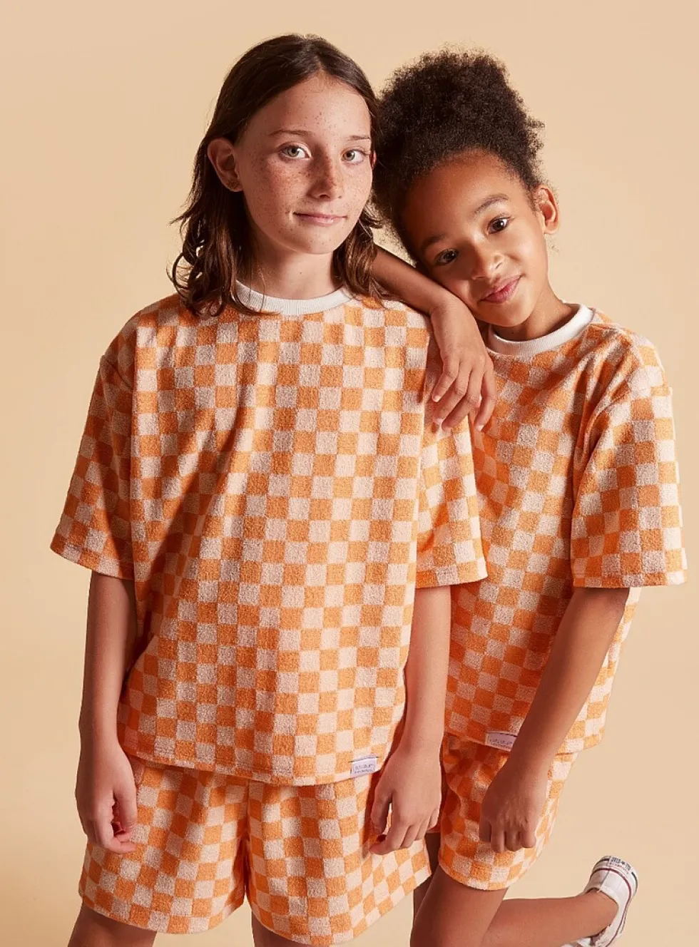 Colourful checkerboard terry loose T-shirt