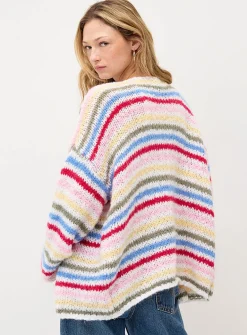 Colourful stripes open cardigan