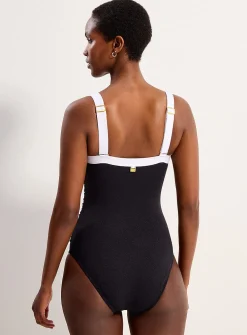 Contrast trim square-neck one-piece