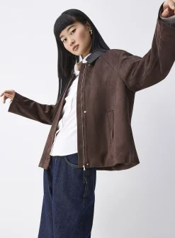 Contrasting collar faux-suede jacket