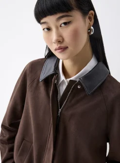 Contrasting collar faux-suede jacket