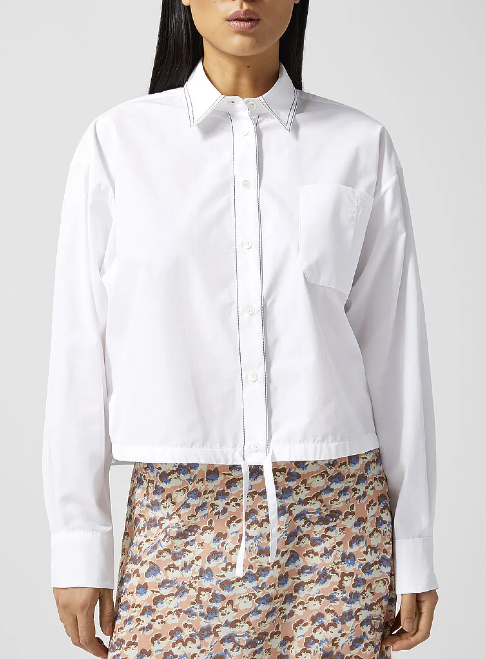 Contrasting seams blousing shirt