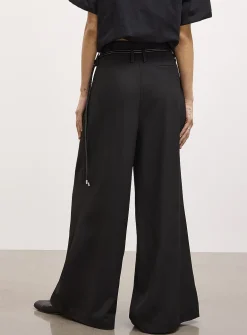 Cord belt pleated waist ultra-wide-leg pant