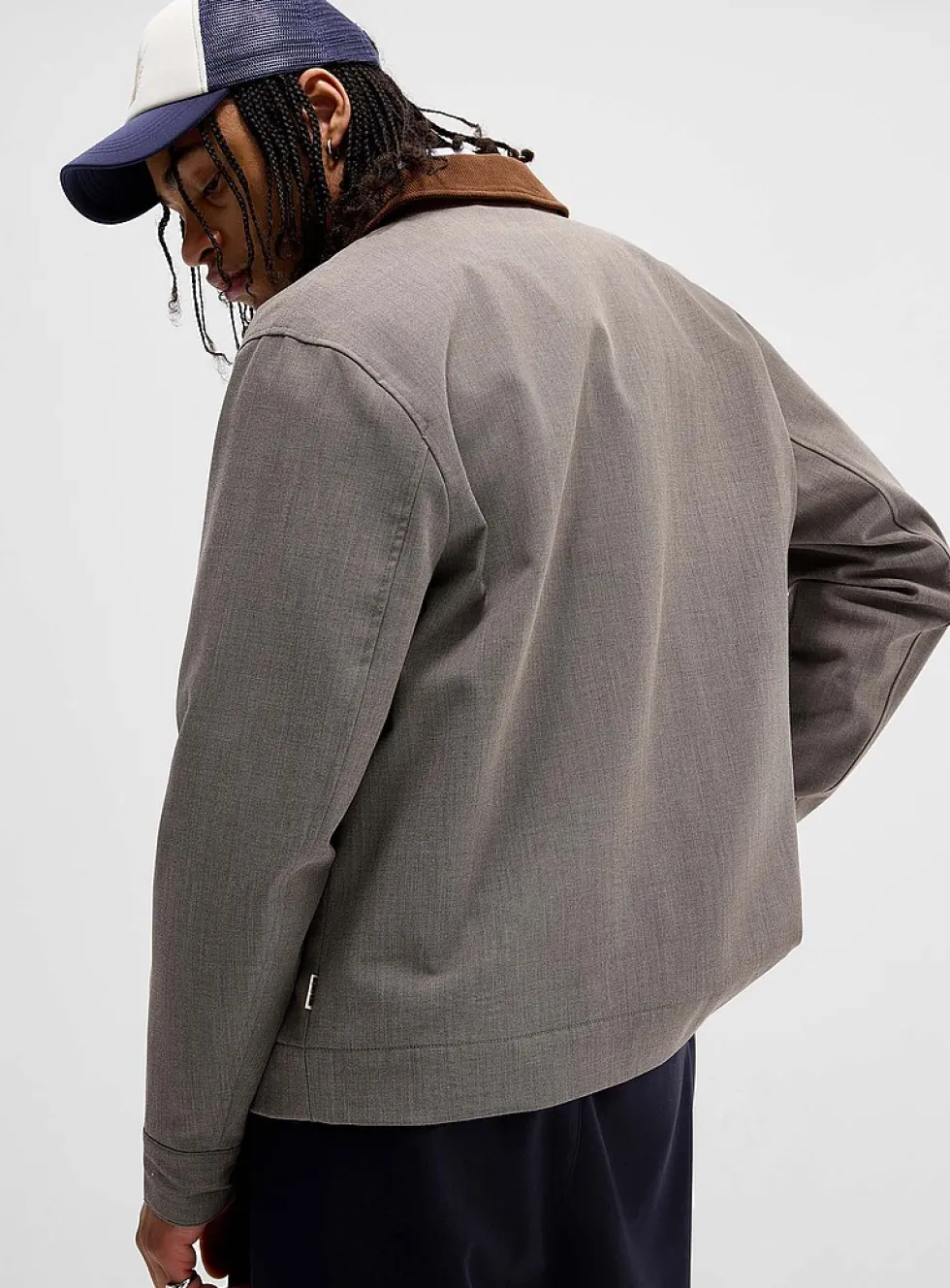 Corduroy-collar Oxford jacket