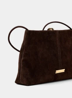 Corrine triple-ring pleated suede clutch