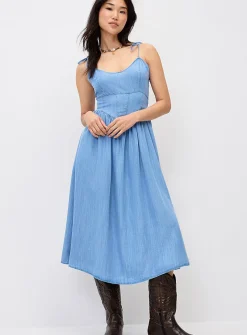 Corset faux-denim maxi dress
