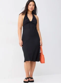 Crepe halter midi dress