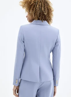Crest-button stretch crepe fitted blazer