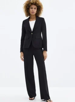 Crest-button stretch crepe fitted blazer