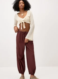 Crinkled cotton barrel-leg jogger
