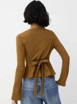 Crinkled cotton cinched waist T-shirt