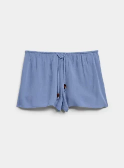 Crinkled elastic-waist mini short