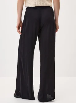 Crinkled elastic-waist wide-leg pant
