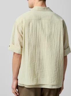 Crinkled layered look cabana shirt