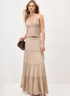 Crinkled ruffled-tier skirt