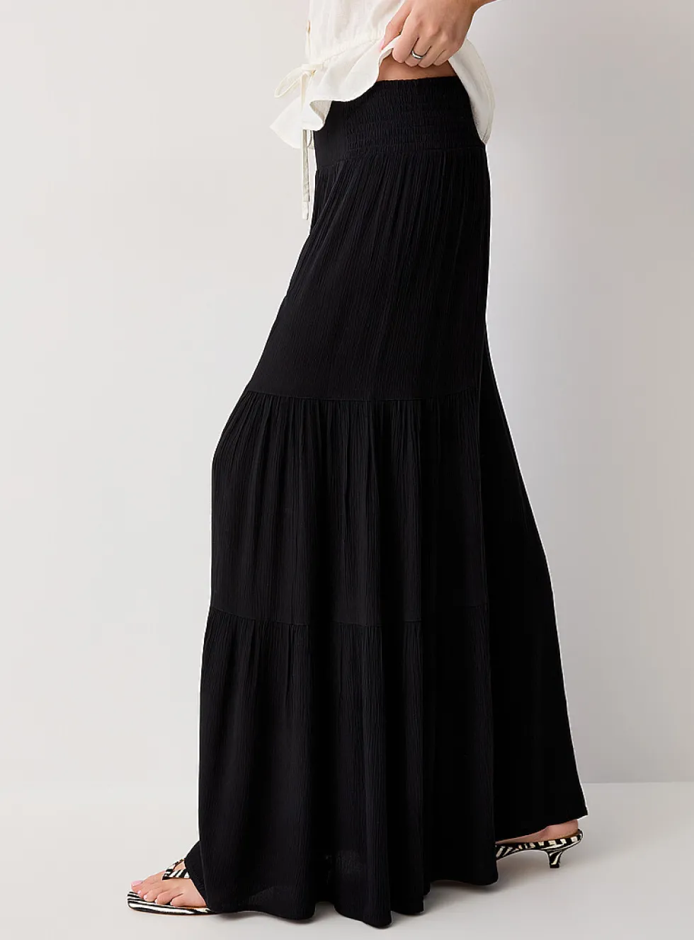 Crinkled texture tiered ultra-wide-leg pant
