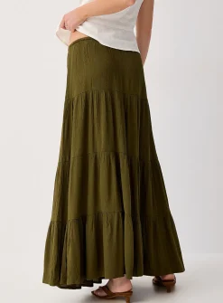 Crinkled tiered maxi skirt