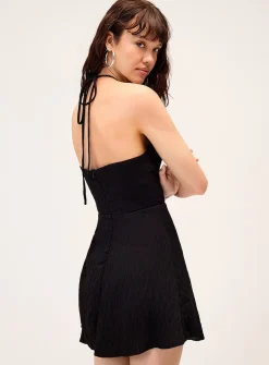 Crinkled-finish halter minidress