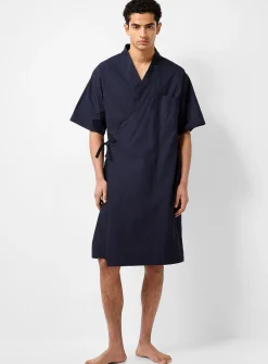 Crisp navy poplin kimono robe