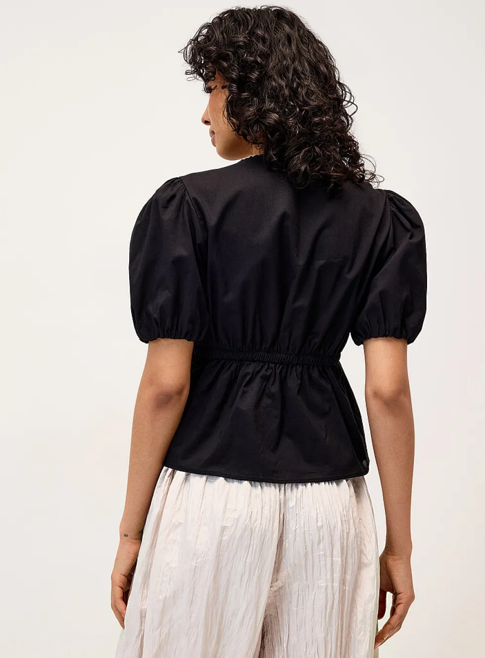 Crocheted accent poplin blouse