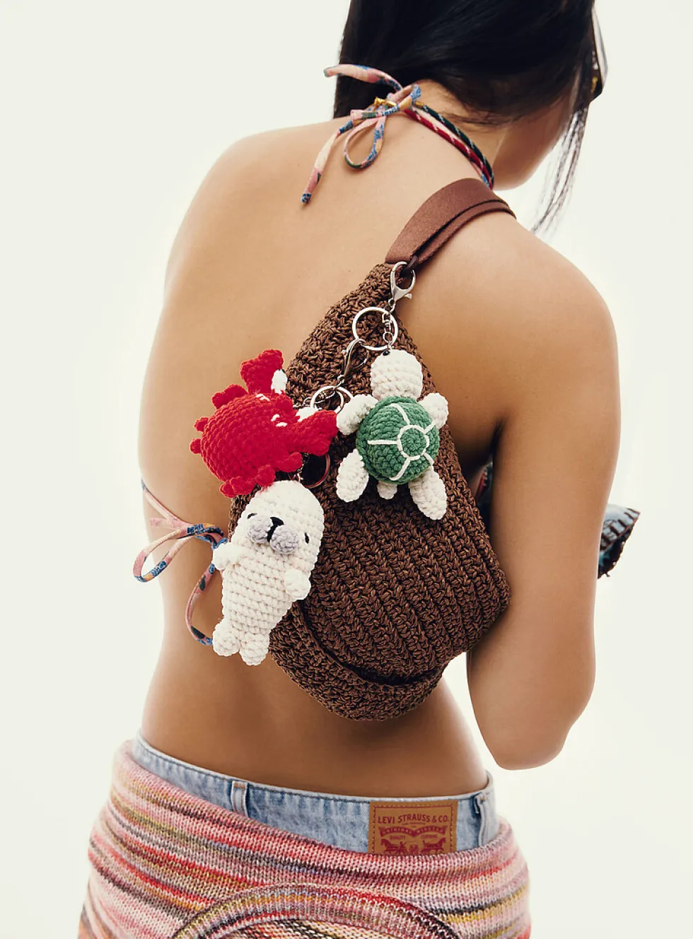 Crocheted crab charm keychain