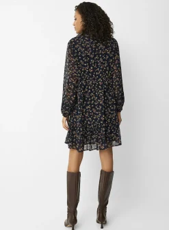 Crocheted trims floral chiffon dress