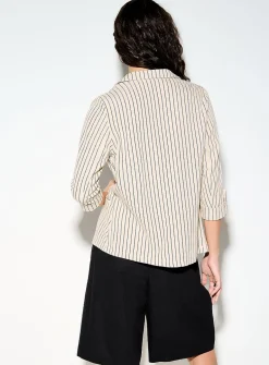 Cropped linen-blend open blazer