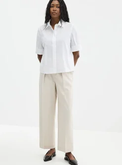 Cropped pleated-sleeve poplin shirt