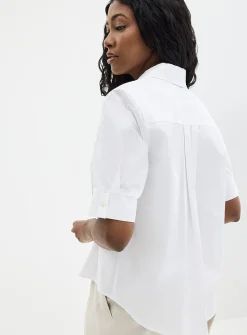Cropped pleated-sleeve poplin shirt