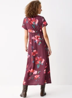 Crossover neckline crepe maxi dress