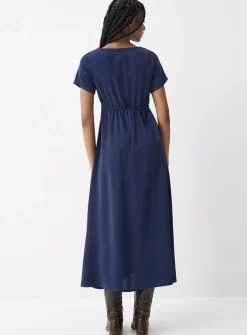 Crossover neckline crepe maxi dress