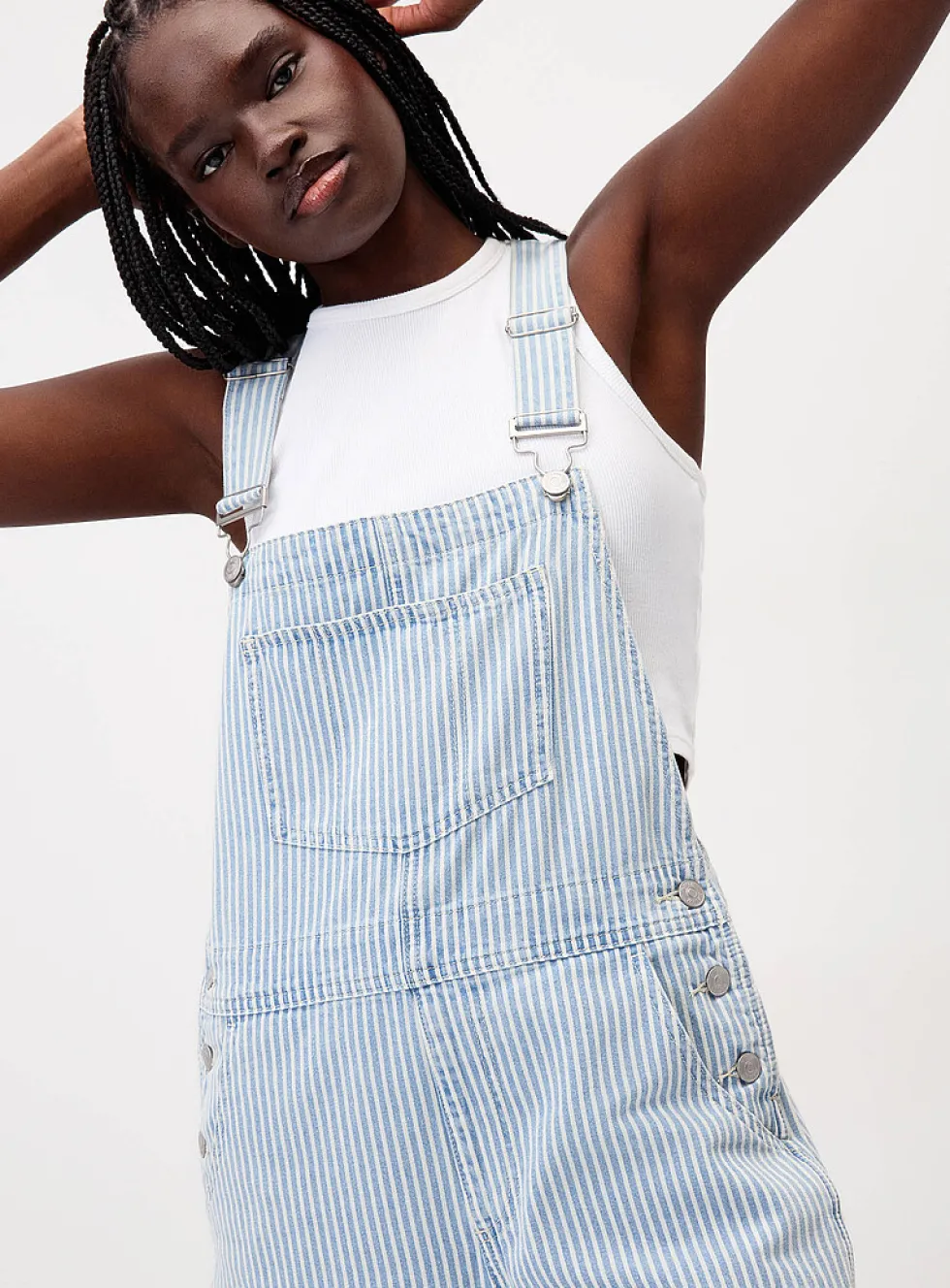 Denim overall shorts