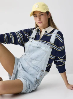 Denim overall shorts
