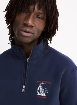 Destination embroidery zip-neck sweatshirt