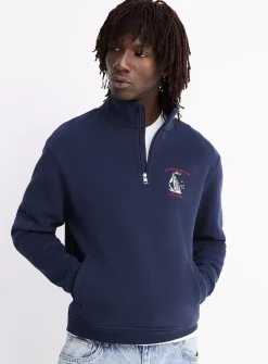 Destination embroidery zip-neck sweatshirt