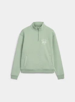 Destination embroidery zip-neck sweatshirt