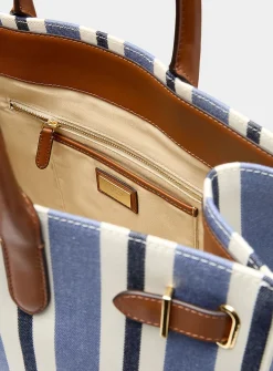 Devyn striped woven fabric tote bag