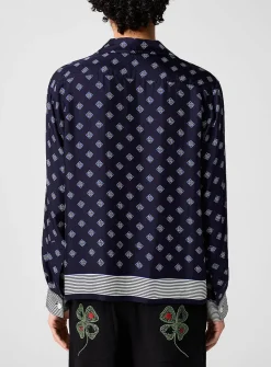 Diamonds and stripes pure silk cabana shirt