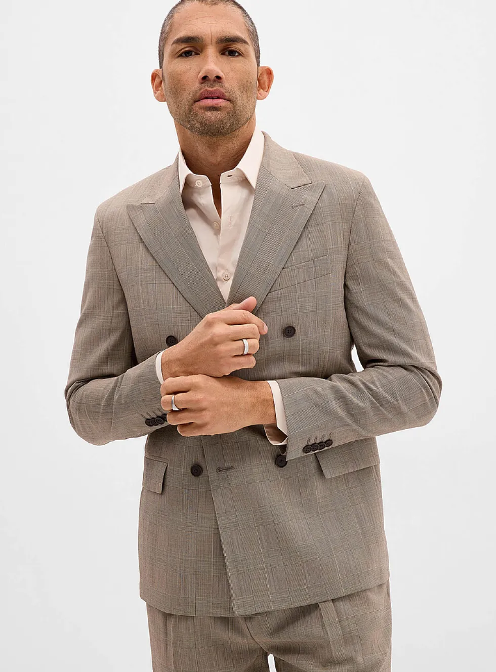 Double-breasted Prince of Wales suit